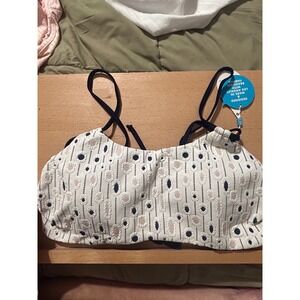 WET Swimwear Illiana Bikini Top Navy Pink White Jacquard Lace Up XL K4548T NEW